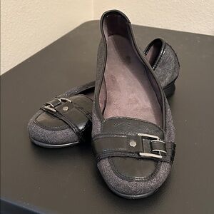 AEROSOLES Charcoal and Black Loafers with Metal Accent